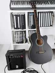 Electro Acoustic Guitar & Amplifier Set - Matt Black Finish Cutaway Guitar